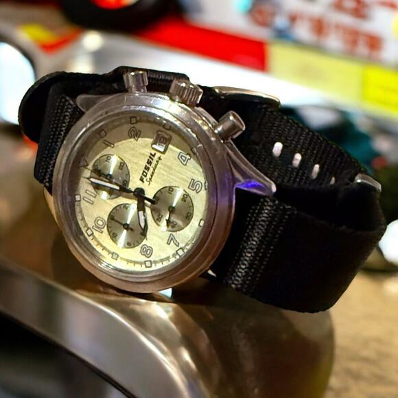 Fossil Arkitekt Chronograph Watch Mens Speedway Sage Dial NATO Strap WORKS - Picture 1 of 9